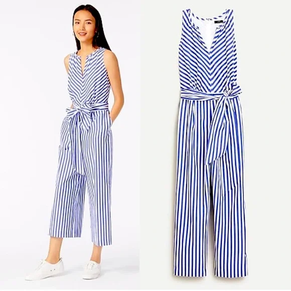 J.Crew striped cotton poplin wide leg jumpsuit size 2 - Picture 2 of 10